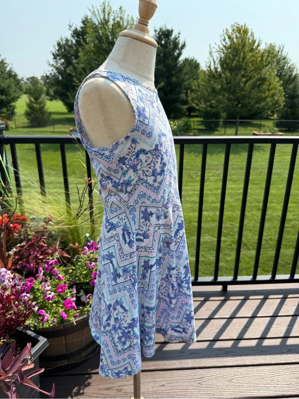 Girls Blue Floral Chevron Sleeveless Jumpsuit Romper Size 7/8